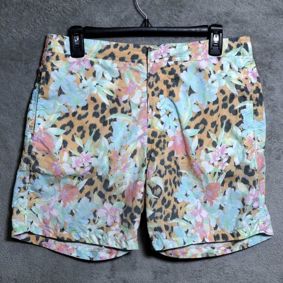 AllSaints‎ Ligularia Swim Shorts Men Small Blue Leopard Floral Board Trunks - Picture 1 of 11